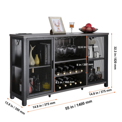 VEVOR Wine Bar Cabinet Wine Table for Liquor & Glasses Freestanding Farmhouse Wood Bar Cabinet Natural