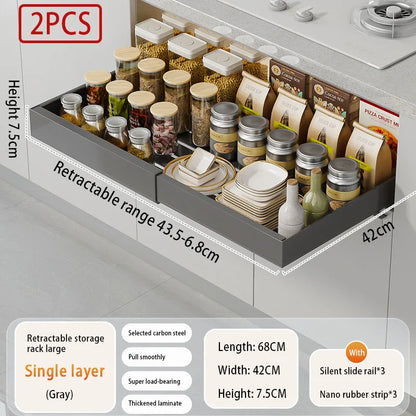 Expandable Pull Out Cabinet Organizer Metal Stick Slide Out  Drawers Storage Kitchen Adjustable Sliding Roll Out Cabinet Shelves