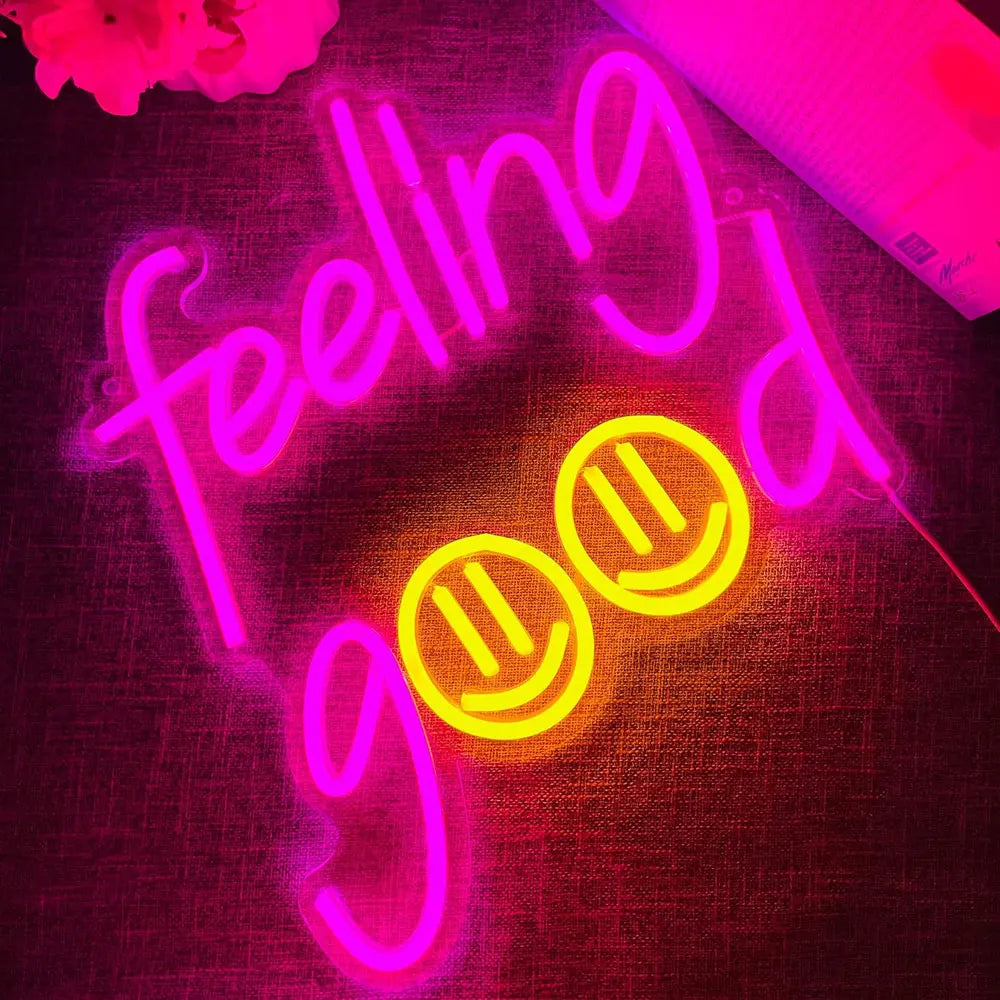 Feeling Good Neon Sign LED Neon Lights for Bedroom Wall Decor Room, Home Bar Party Decoration Pink Neon Light Art Gift for Girl
