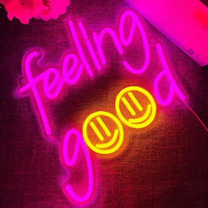 Feeling Good Neon Sign LED Neon Lights for Bedroom Wall Decor Room, Home Bar Party Decoration Pink Neon Light Art Gift for Girl