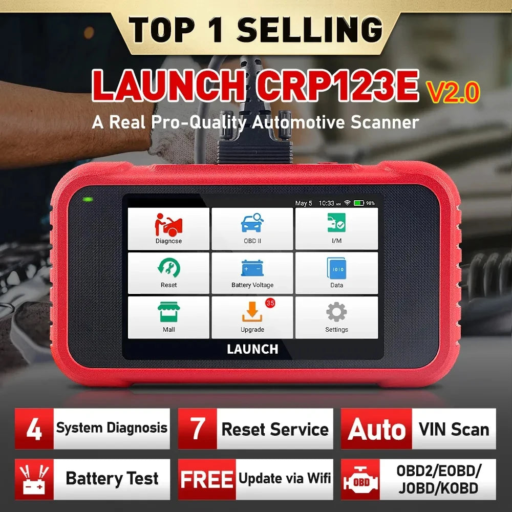 LAUNCH X431 CRP123E V2.0 /CRR123I V2.0 Car OBD2 Diagnostic Tools Auto OBD Scanner ABS SRS Engine AT+ 7 Reset Service Free Update