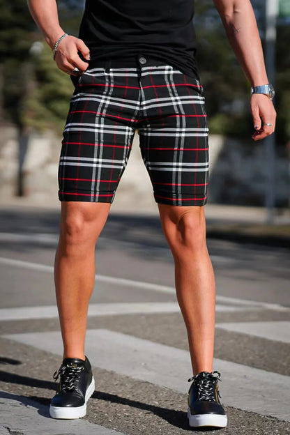 Shorts Plaid Striped Slim Fit Chino Pants