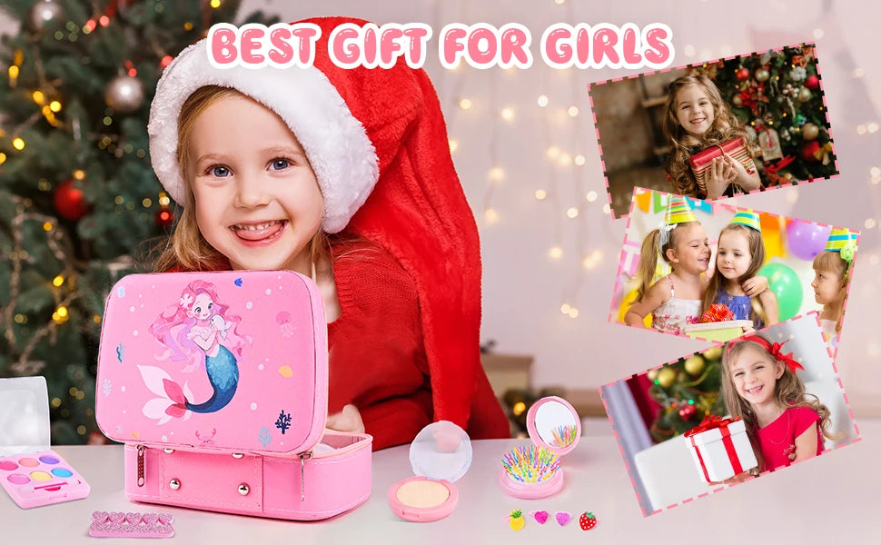 Kids Makeup Sets for Girls Washable Make up Starter Kit Princess Pretend Play Makeup Girls Toys with Cosmetic Bag Birthday Gift