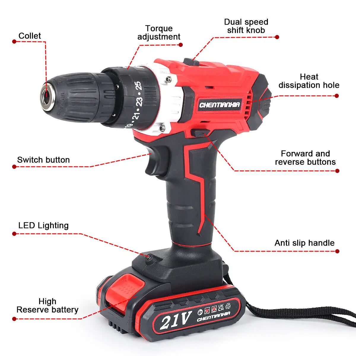 21V Cordless Impact Drill Electric Screwdriver Electric Hammer Drill Mini Wireless Hand Drill  Home DIY Electric Power Tools