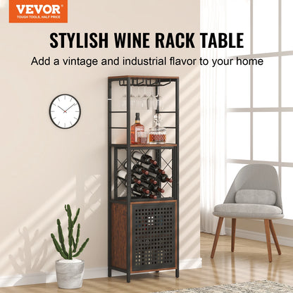 VEVOR Wine Bar Cabinet Wine Table for Liquor & Glasses Freestanding Farmhouse Wood Bar Cabinet Natural