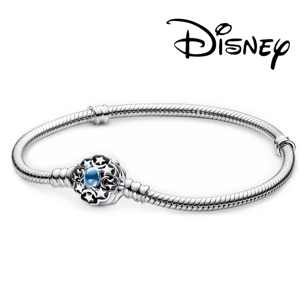 Disney 925 Sterling Silver Bracelet Moments Sparkling Mickey Mouse Heart Clasp Snake Chain Bracelet for Women DIY Charms Beads