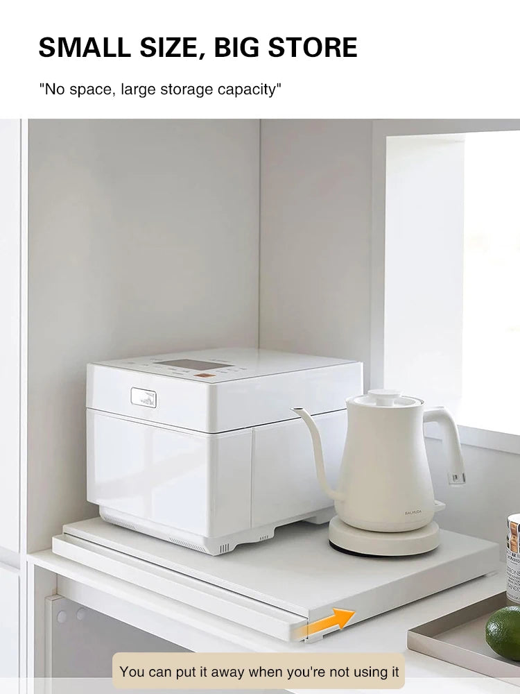 Microwave Storage Rack Bottom Retractable Bracket Drawer Oven Push Pull Divider Kitchen Cook Tray Table Plate Pot Holder