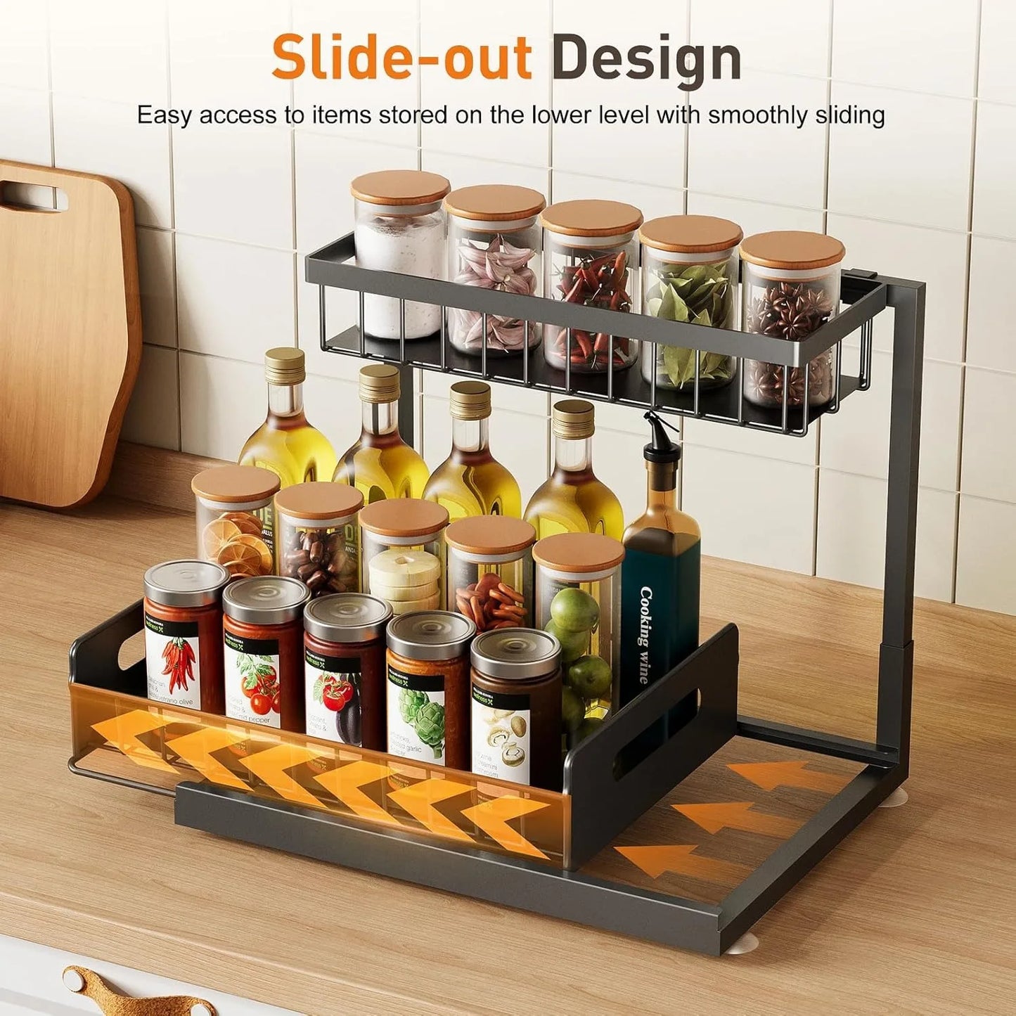 Under Sink Organizer Metal Pull Out Cabinet Organizer Spice Rack Kitchen Bathroom Organizers and Storage with Sliding Drawer
