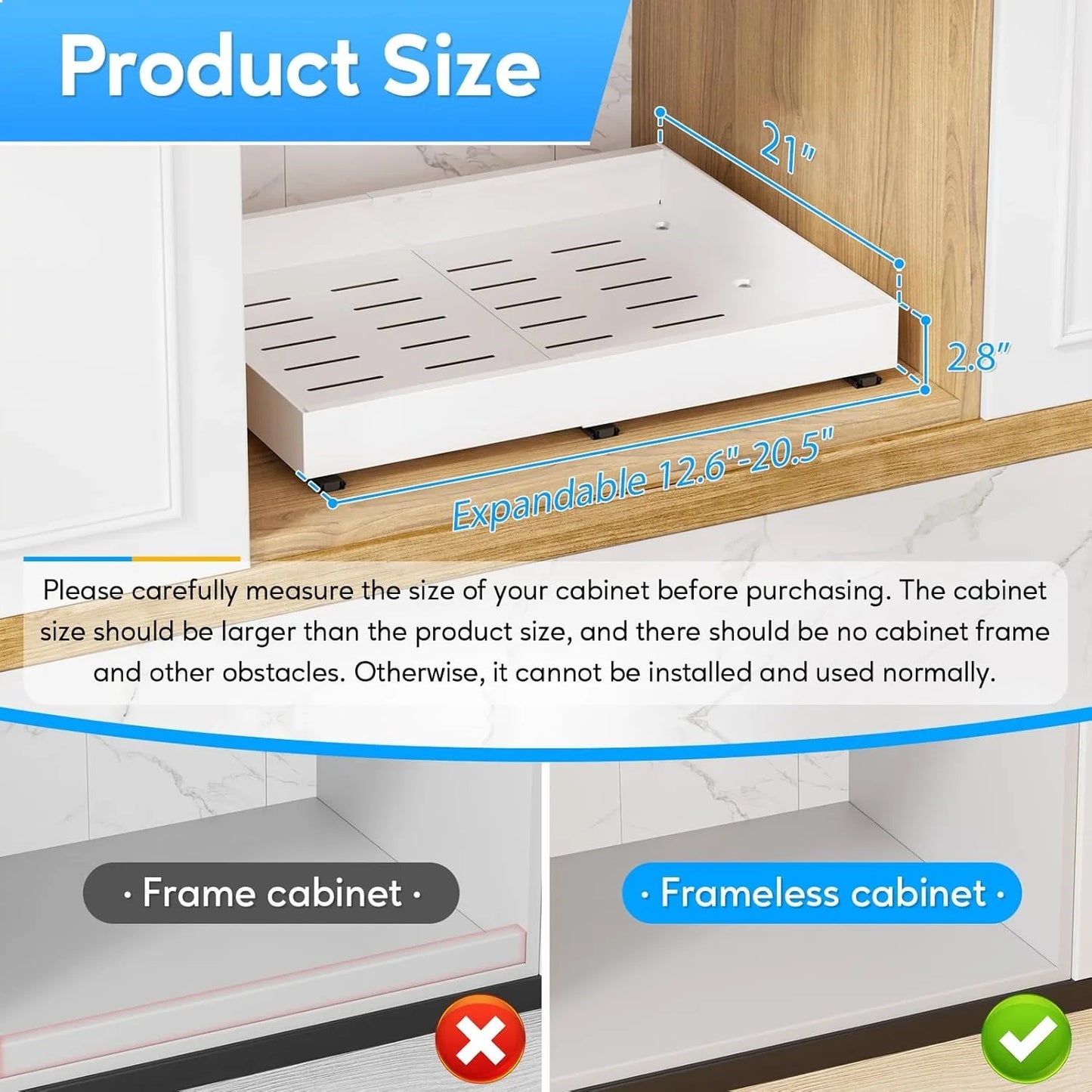 Pull Out Kitchen  Storage Rack Cabinet Organizer Expandable Heavy Duty Slide Out Drawers  for Kitchen,Bathroom,Pantry Organizer