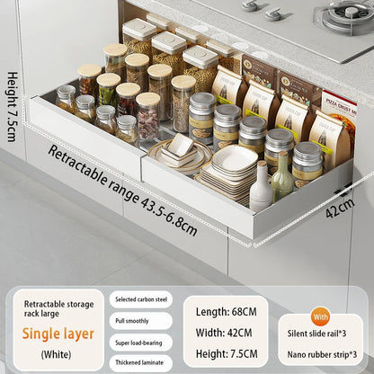 Expandable Pull Out Cabinet Organizer Metal Stick Slide Out  Drawers Storage Kitchen Adjustable Sliding Roll Out Cabinet Shelves