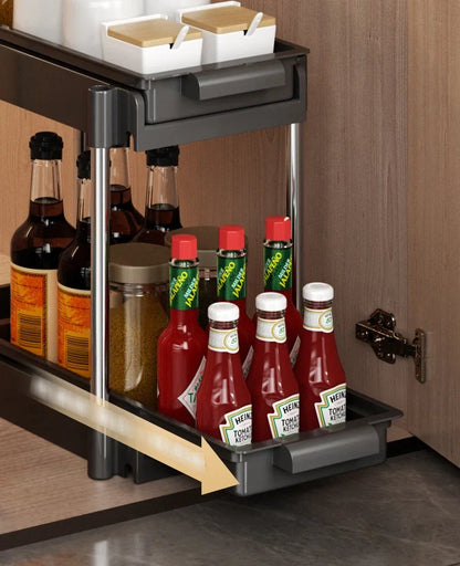 Pull Out Dish Rack Drawer Kitchen Sliding Dish Drainer Organizer Multi-Level Pull Out Storage Sink Cabinet