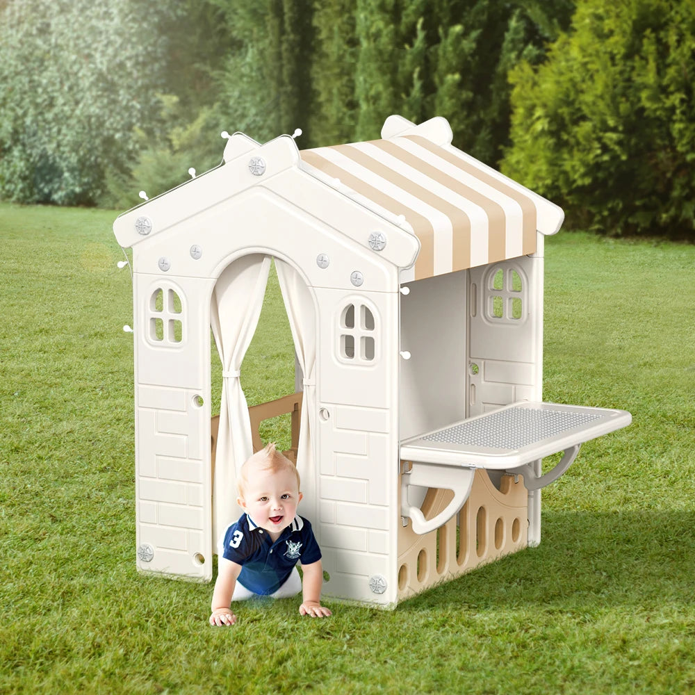 Kids Plastic Playhouse for Indoor Outdoor, Portable Game Cottage with Curtain, Gift Playhouse for Kids