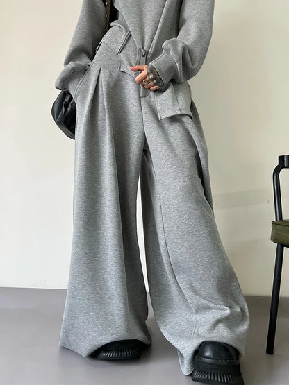 EAM Gray Irregular Zipper Spliced Sweatshirt New Stand Collar Long Sleeve Waist Women Fashion Tide Spring Autumn 2025 30A3036
