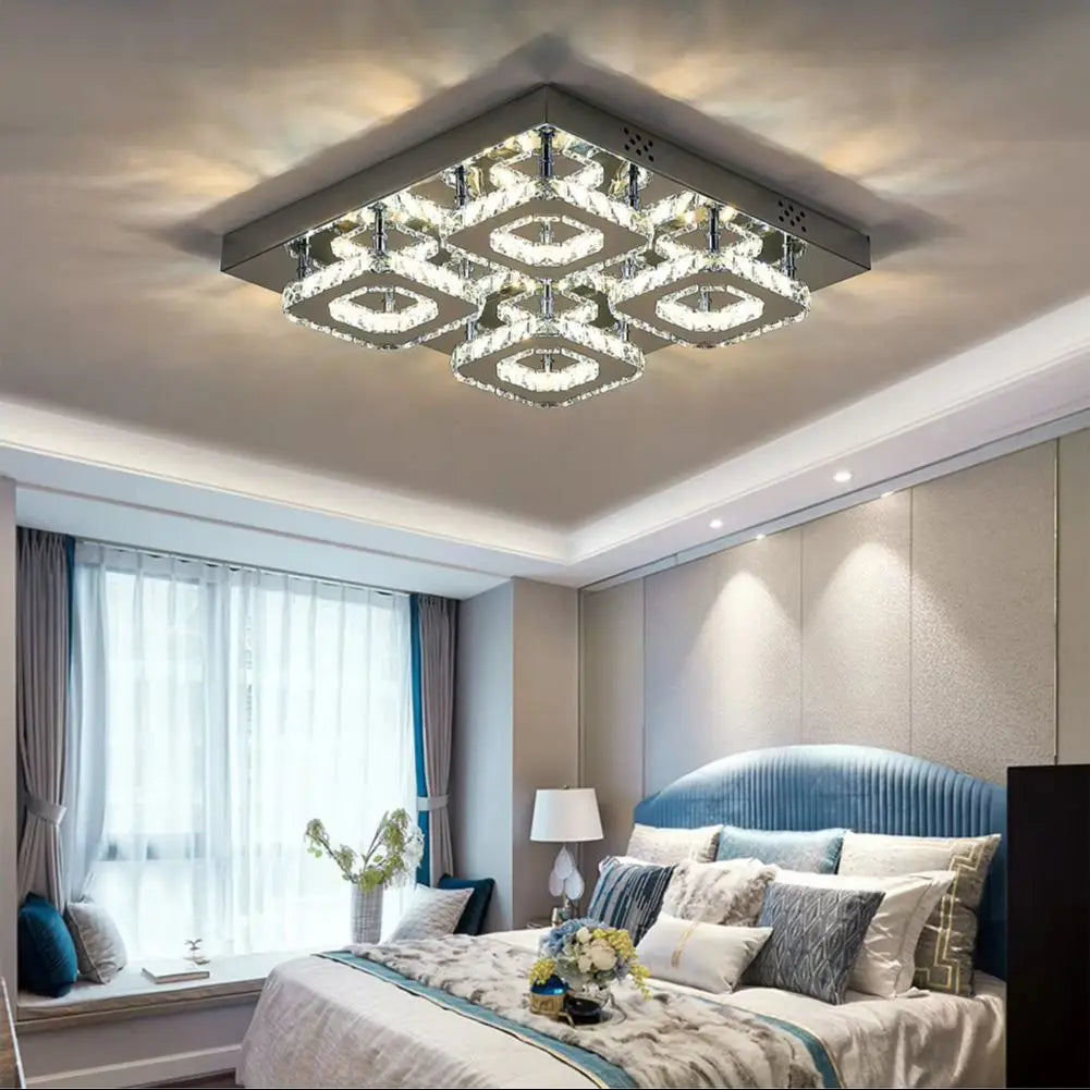 48W LED Ceiling Light Crystal Chandelier Pendant Lamp, Dimmable with Remote