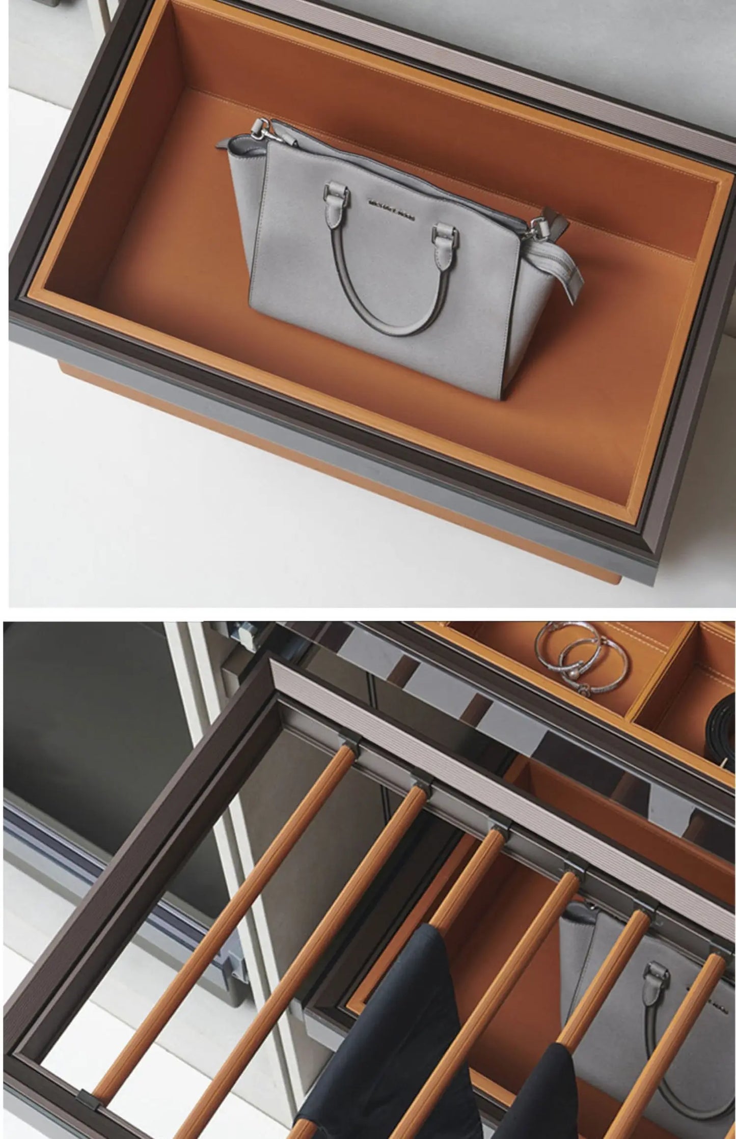 Wardrobe jewelry leather storage box grid cloakroom pull-out type built-in multi-functional telescopic pants rack pull basket ac