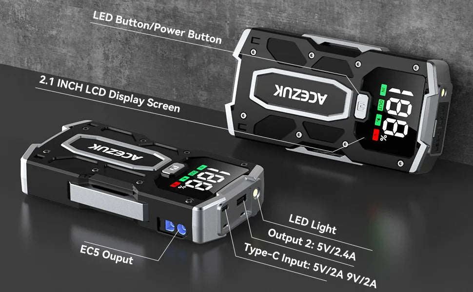 12800mAh Car Jump Starter Portable Power Bank Car Battery Booster 12V Car Starting Device for Petrol 7.0L Diesel 5.5L