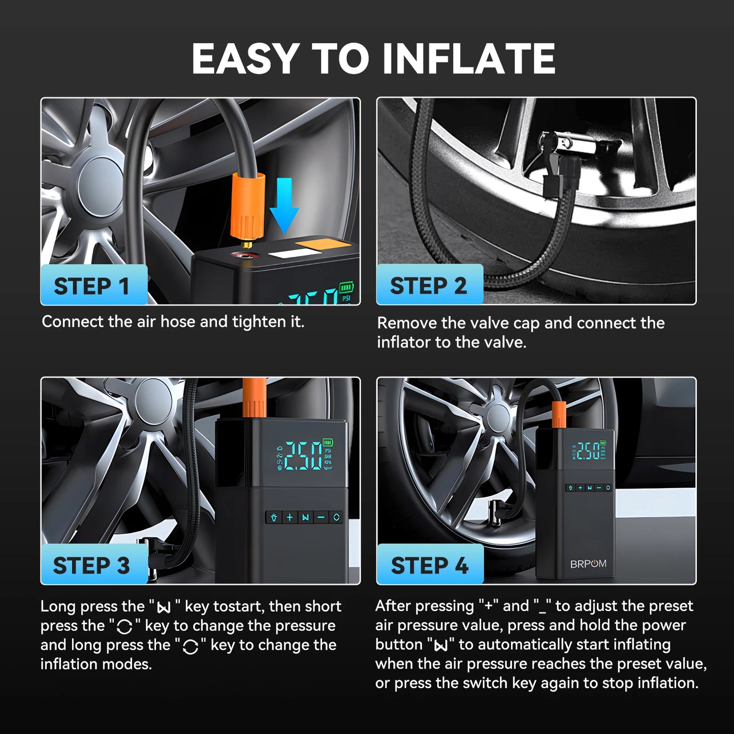 BRPOM 2IN1 Portable Car Starter with Air Compressor 150 PSI 8500A Starter 12V Car Battery Starter Box Car Battery Jumper Starter