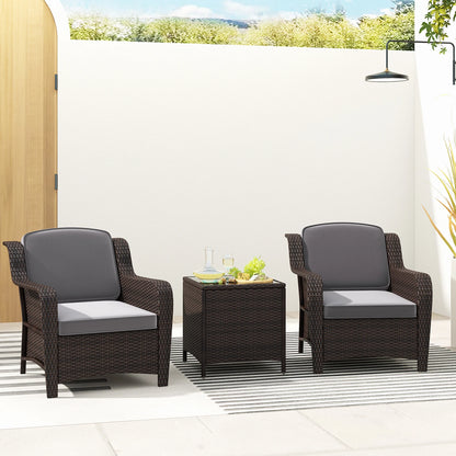 GOFLAME 3 Pieces Outdoor Patio Furniture Set, PE Rattan Wicker Chairs with Cushions and Tempered Glass Coffee Table