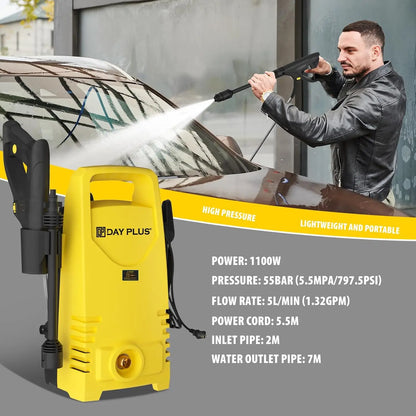 Home and Garden High Pressure Washer 55 Bar Portable Electric Jet Washer for Patio Car Driveway Garden, 3-IN-1 Power Jet Nozzle