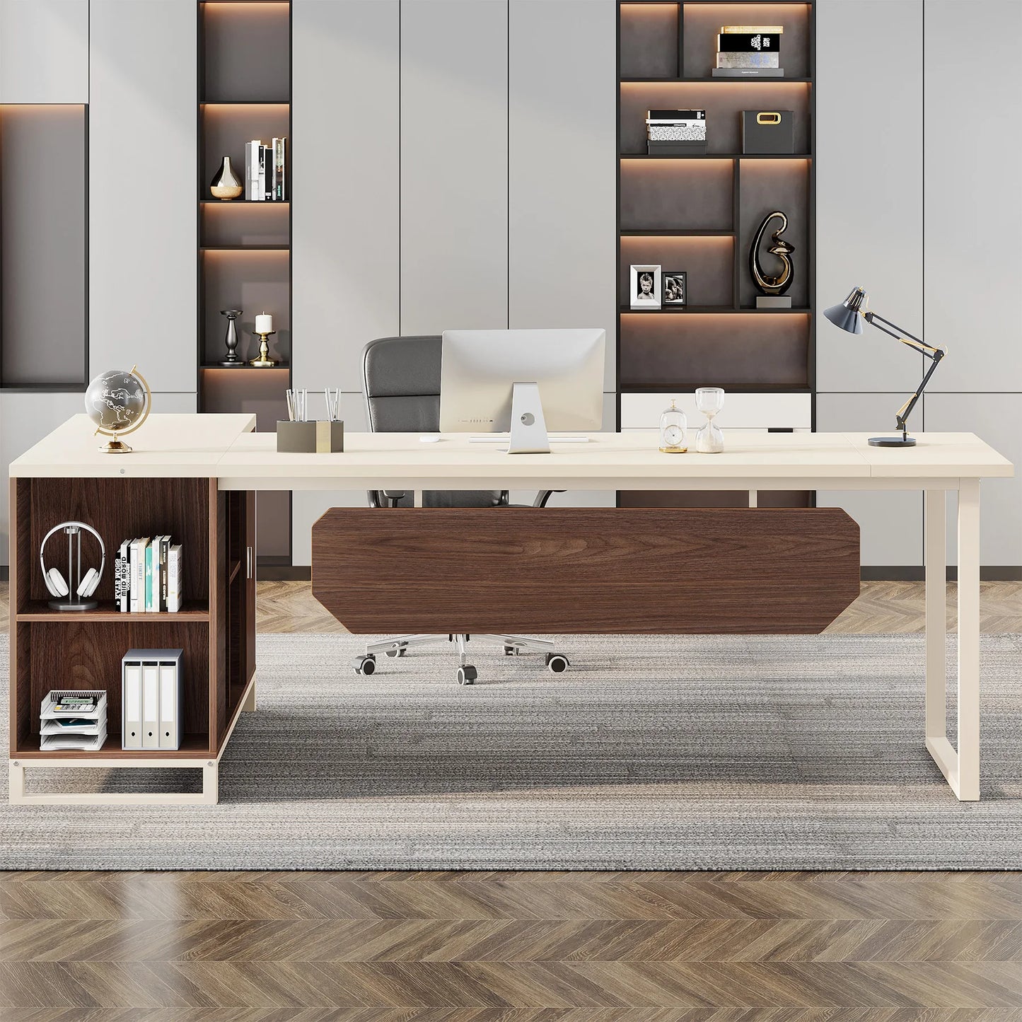 70.8-Inch Executive Desk Large L Shaped Computer Desk with Storage