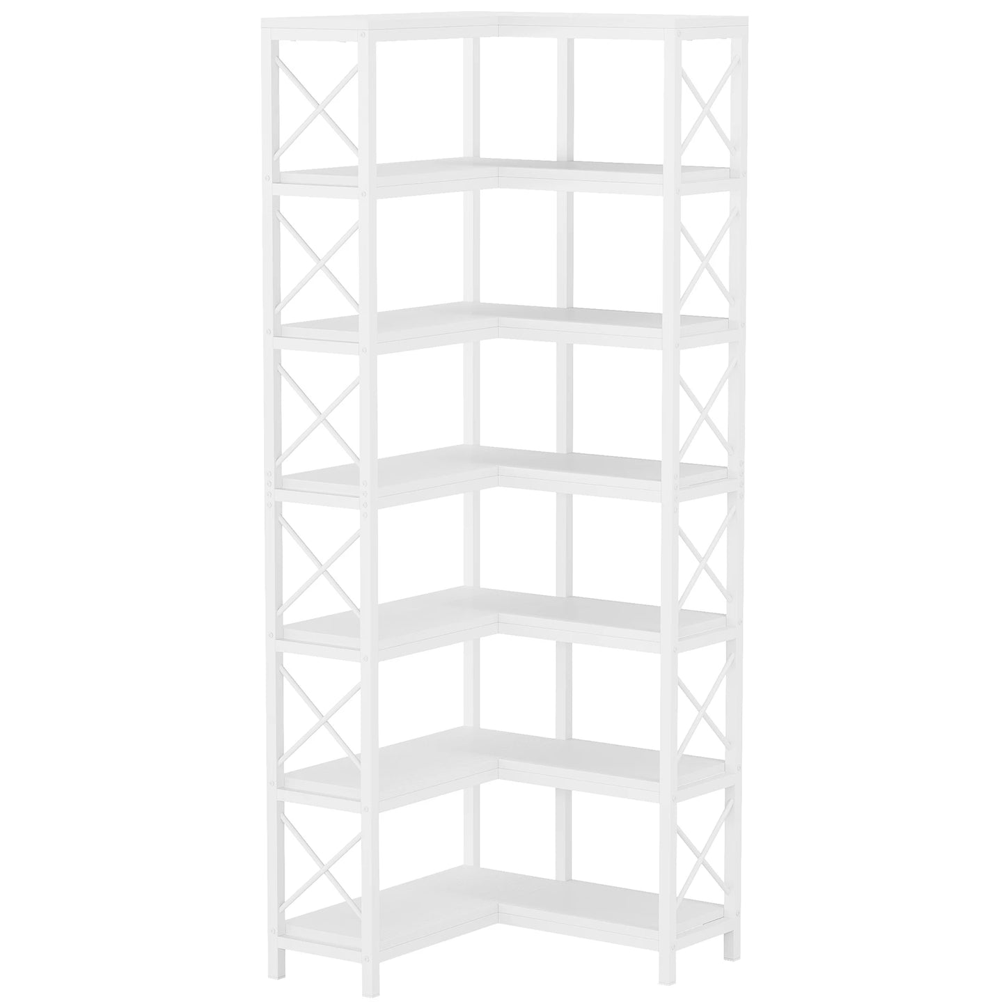 7-Shelf Corner Bookshelf,Large Modern Corner Bookcase, 7-Tier Tall Corner Shelf Storage Display Rack with Metal Frame
