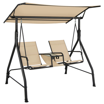 GOFLAME 2-seat Outdoor Patio Swing, Patio Loveseat Swing with Adjustable Canopy, Heavy-duty Steel Frame