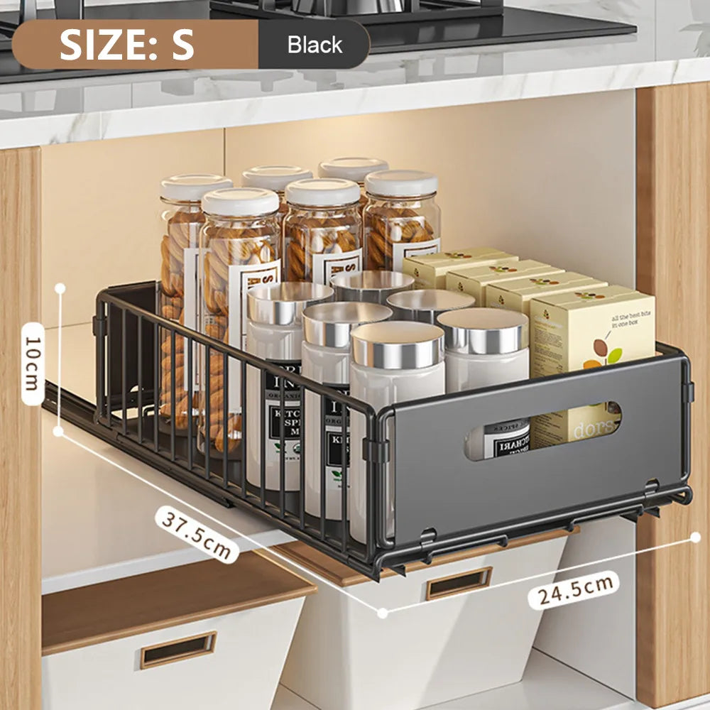 Pull Out Cabinet Organizer Shelf Kitchen Cabinet Cutlery Seasoning Bottle Spice Storage Rack Carbon Steel Slide Out Shelf