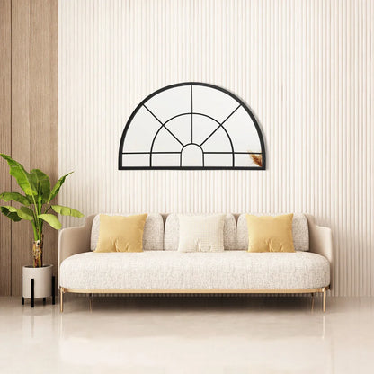 Black Window Pane Half Circle Wall Mirror