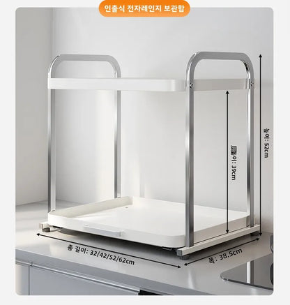 Stainless Steel Pull out Kitchen Countertop Storage Rack Multi Functional Microwave Oven Rice Cooker Oven Organizer Shelf