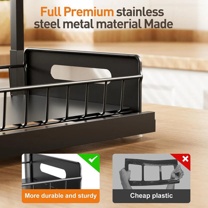 Under Sink Organizer Metal Pull Out Cabinet Organizer Spice Rack Kitchen Bathroom Organizers and Storage with Sliding Drawer