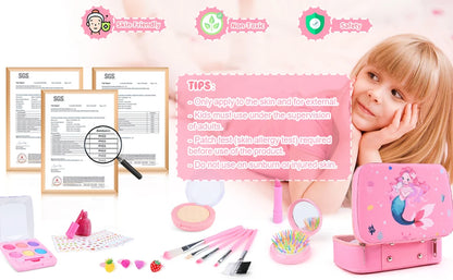 Kids Makeup Sets for Girls Washable Make up Starter Kit Princess Pretend Play Makeup Girls Toys with Cosmetic Bag Birthday Gift