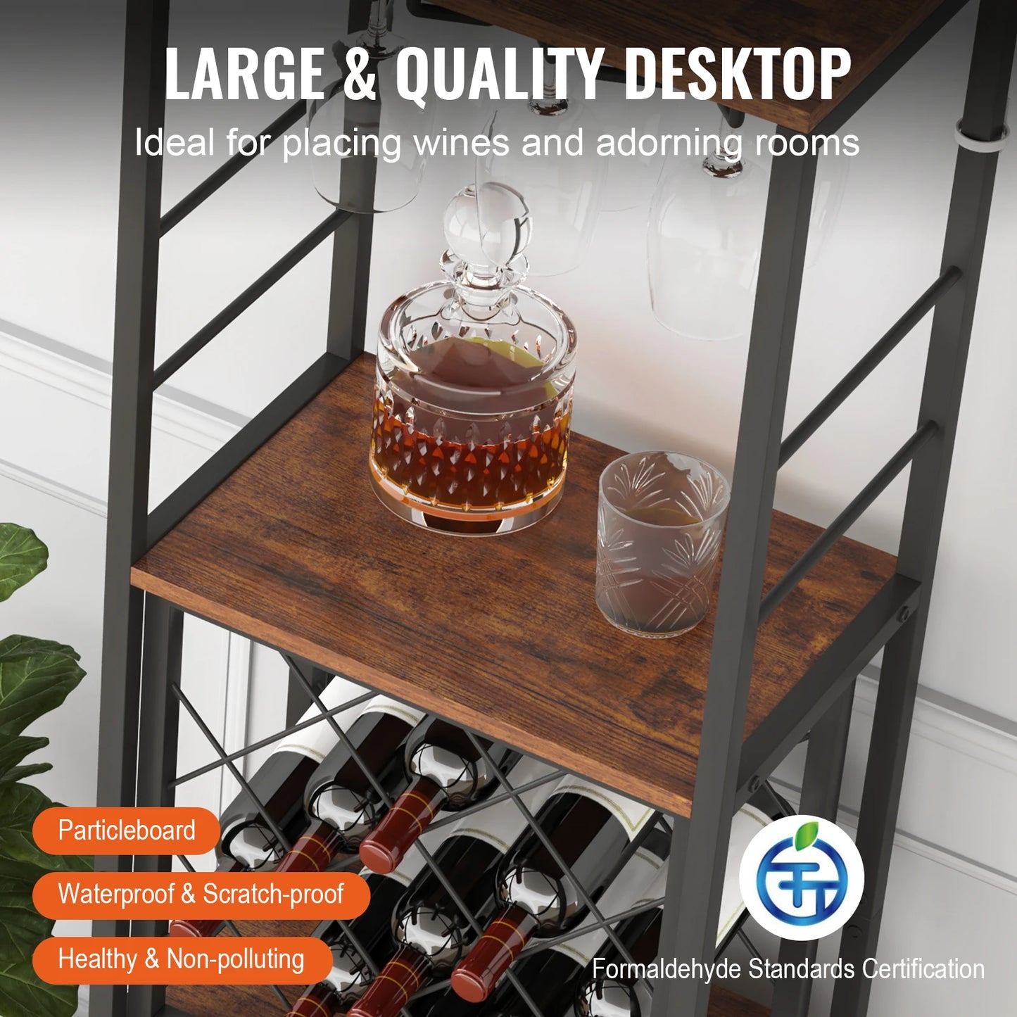 VEVOR Wine Bar Cabinet Wine Table for Liquor & Glasses Freestanding Farmhouse Wood Bar Cabinet Natural