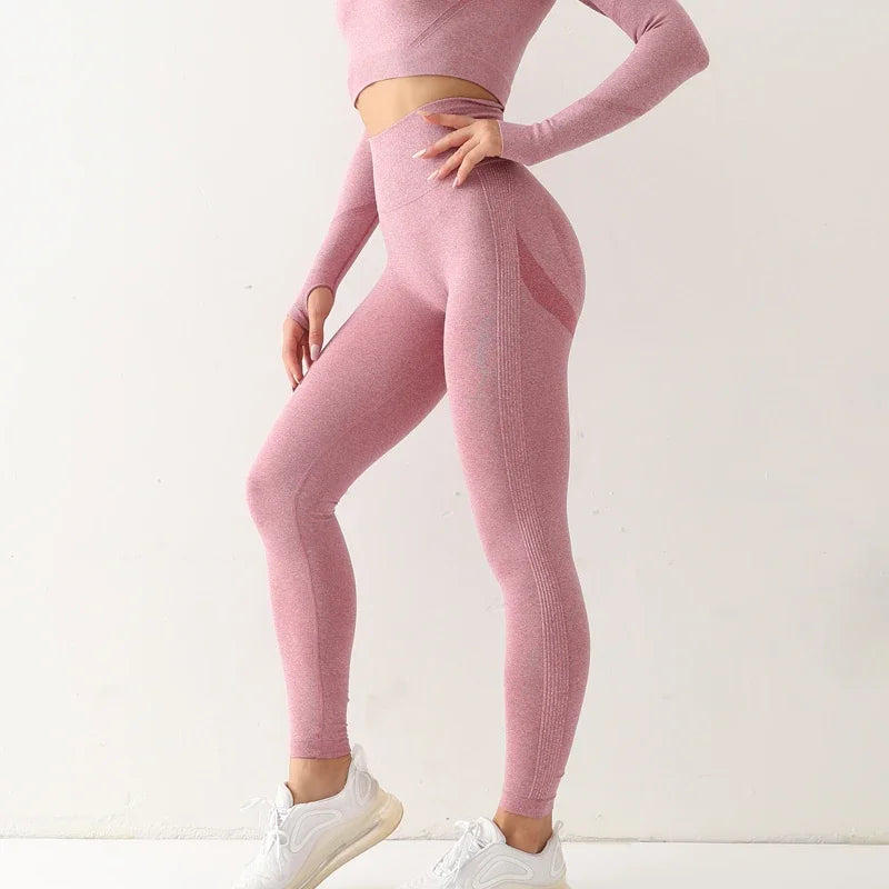 ASHEYWR Fitness Women Sport Seamless Leggings High Waist Elastic Solid Yoga Leggings Gym Trainning Joggings Pants Female Lo yoga