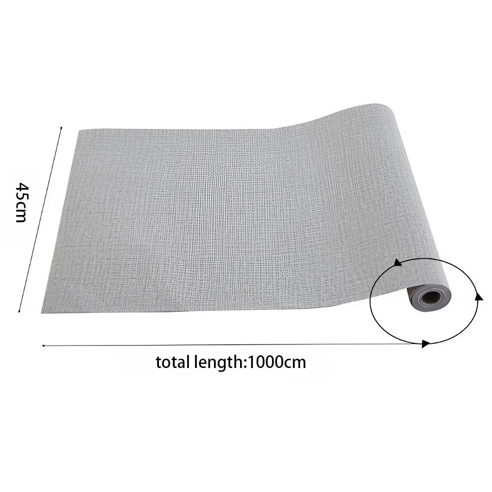 Grey Linen Textured PVC Self-adhesive Wallpaper, Waterproof and Moisture-resistant, 1000cm L x 45cm W