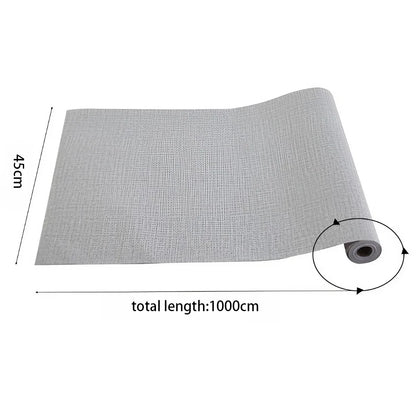 Grey Linen Textured PVC Self-adhesive Wallpaper, Waterproof and Moisture-resistant, 1000cm L x 45cm W