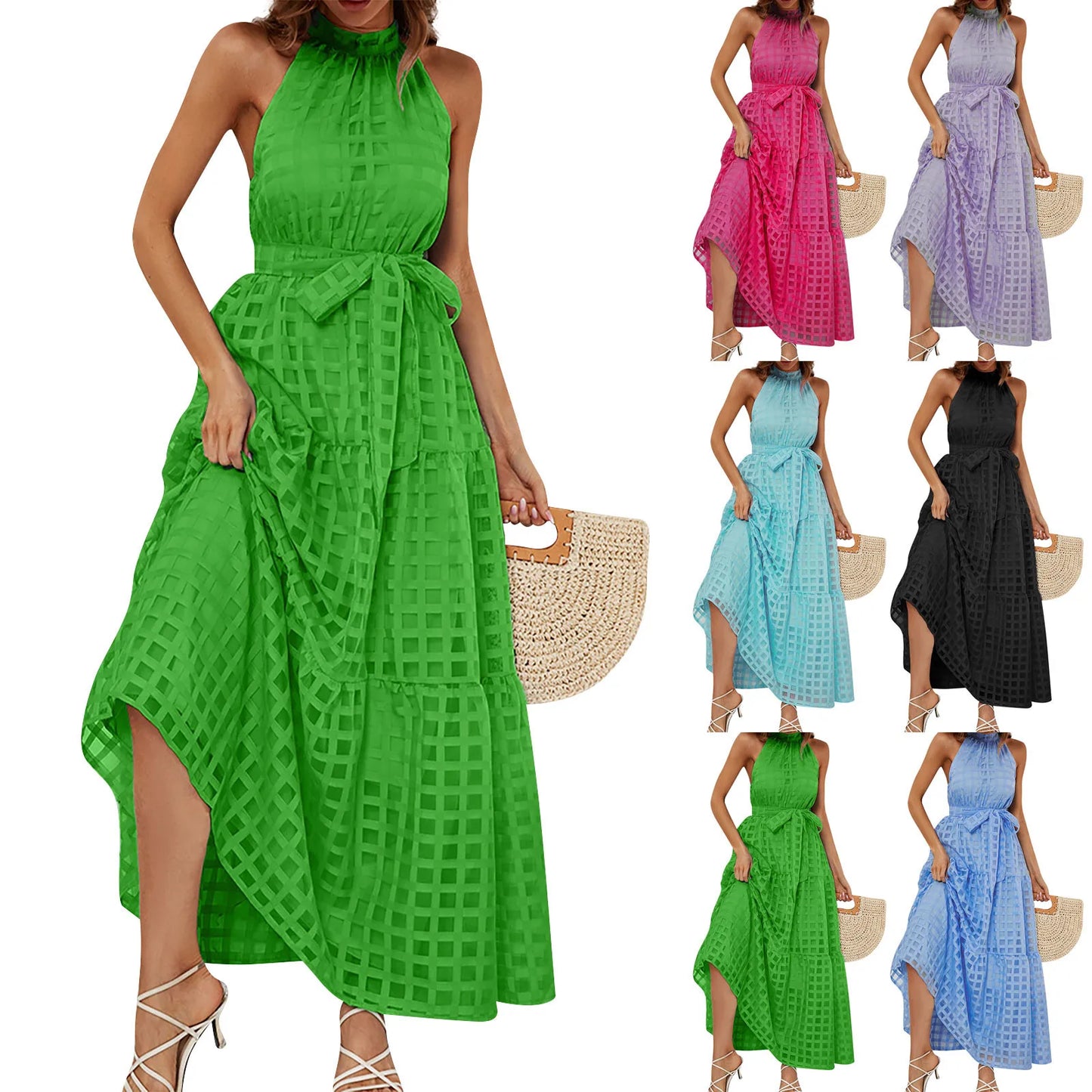 Elegant Sleeveless Halter Neck Maxi Dress