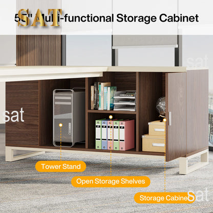 70.8-Inch Executive Desk Large L Shaped Computer Desk with Storage