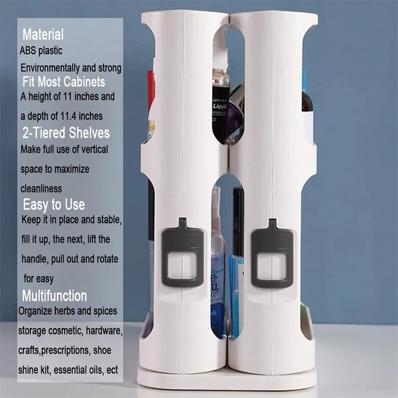 Cabinet Caddy Sliding Spice Rack Organizer for Cabinet Pull & Rotate Kitchen Organizers and Storage 2 Double-Decker Shelves