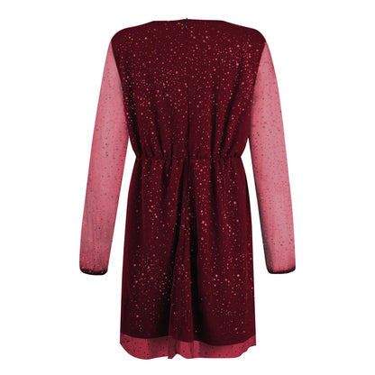 Sexy V-Neck Lace Slim Ruffles Dress