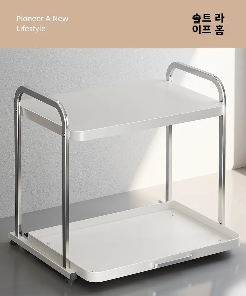 Stainless Steel Pull out Kitchen Countertop Storage Rack Multi Functional Microwave Oven Rice Cooker Oven Organizer Shelf
