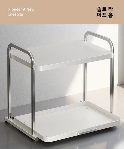 Stainless Steel Pull out Kitchen Countertop Storage Rack Multi Functional Microwave Oven Rice Cooker Oven Organizer Shelf
