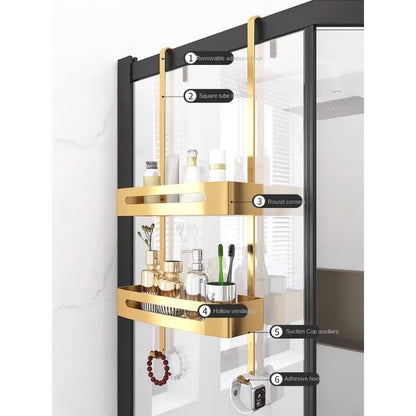 Pull Gold Shower Room Frame Large Capacity Bathroom Double Layer Hanging Basket Without Perforated Wall Hanging Receive Hook