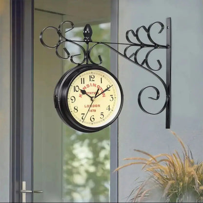 Black Antique Metal Double Sided Wall Clock