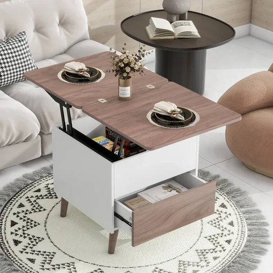 Modern Multi-functional Coffee Table Extendable with Storage & Lift Top in Walnut for indoor living room furniture