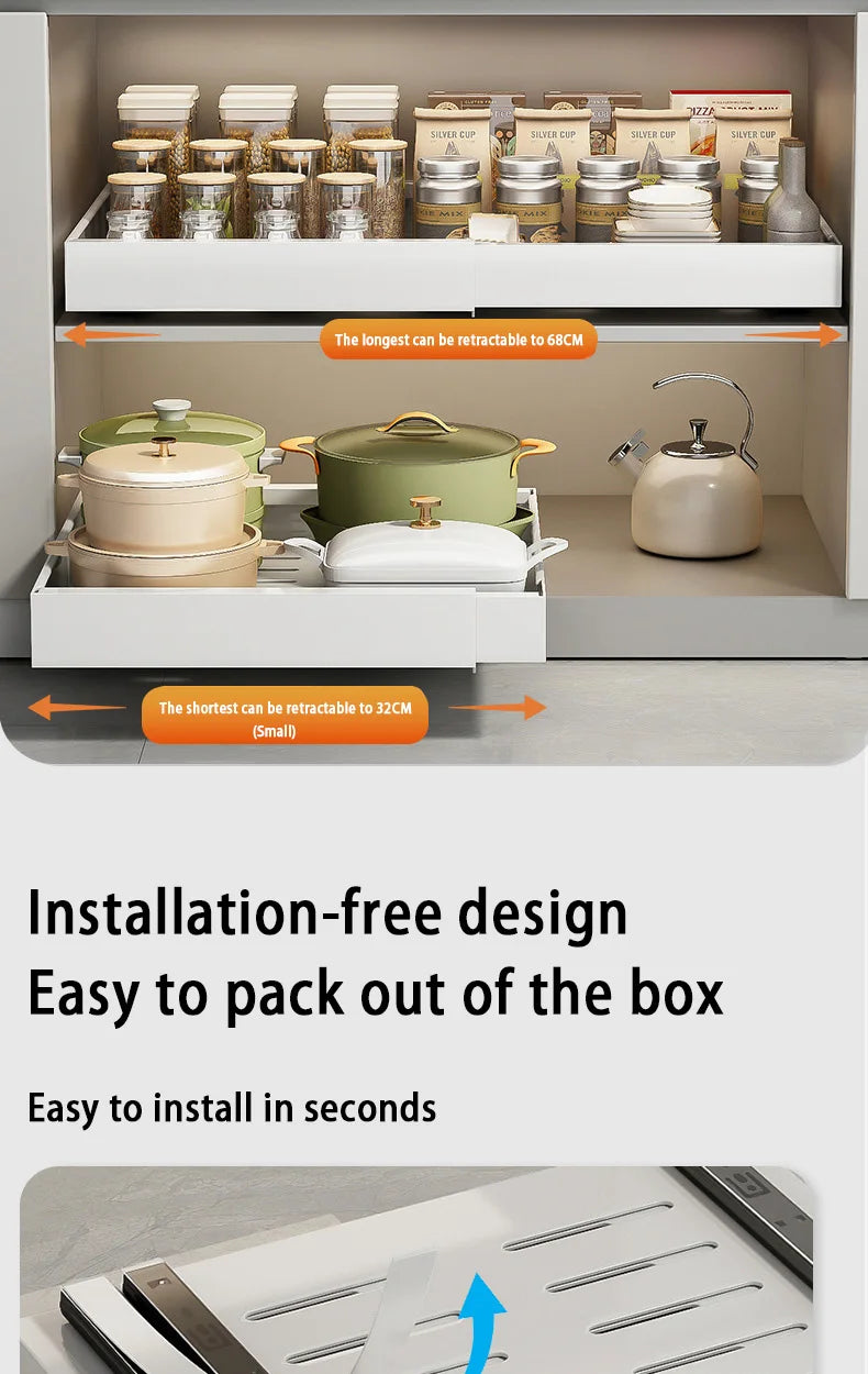 Expandable Pull Out Cabinet Organizer Metal Stick Slide Out  Drawers Storage Kitchen Adjustable Sliding Roll Out Cabinet Shelves