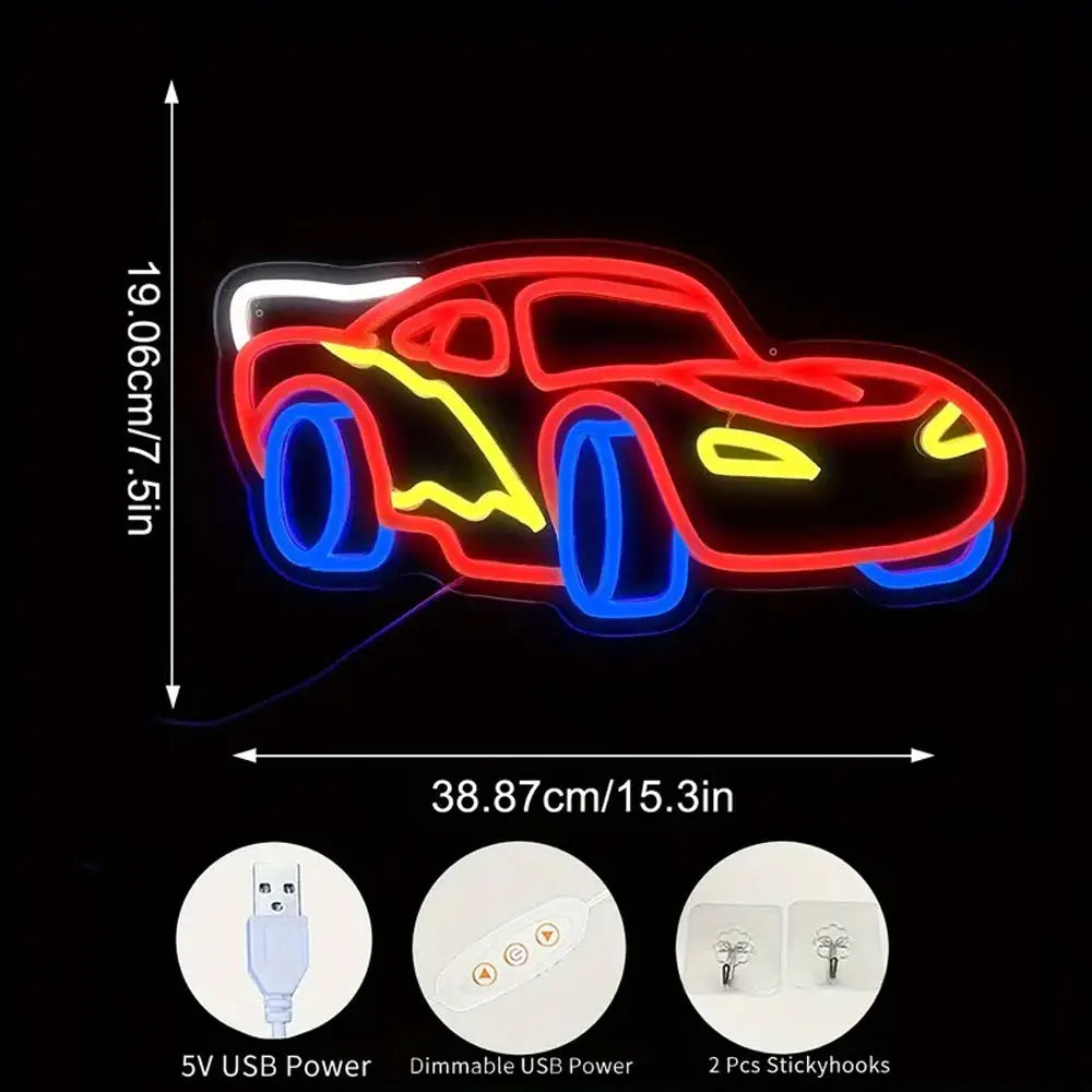 Car Neon Sign for Wall Decor Dimmable Racing Car Light Up Sign for Bedroom Boys Room Playroom Birthday Party  Christmas Gifts