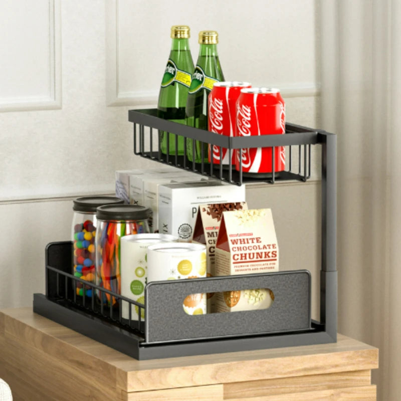 Under Sink 2 Tier Sliding Cabinet Basket Organizer Drawer Pull Out Cabinet Multi-Purpose Sink Organizer for Bathroom Kitchen