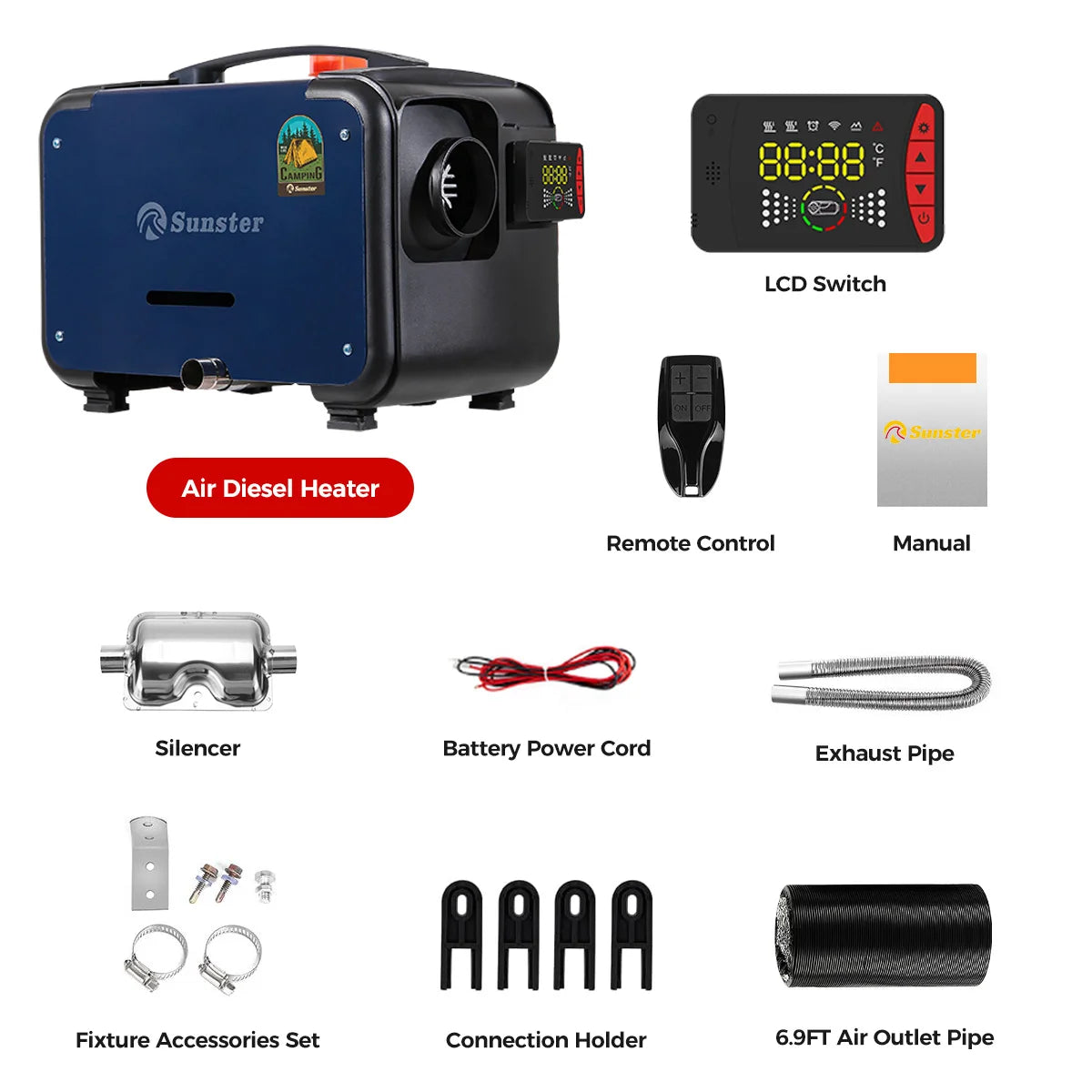 8KW 12V&24V portable Diesel Air Heater bluetooth App & Remote Control Ultra quiet Night Heater for RV car campervan tent home