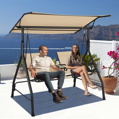 GOFLAME 2-seat Outdoor Patio Swing, Patio Loveseat Swing with Adjustable Canopy, Heavy-duty Steel Frame
