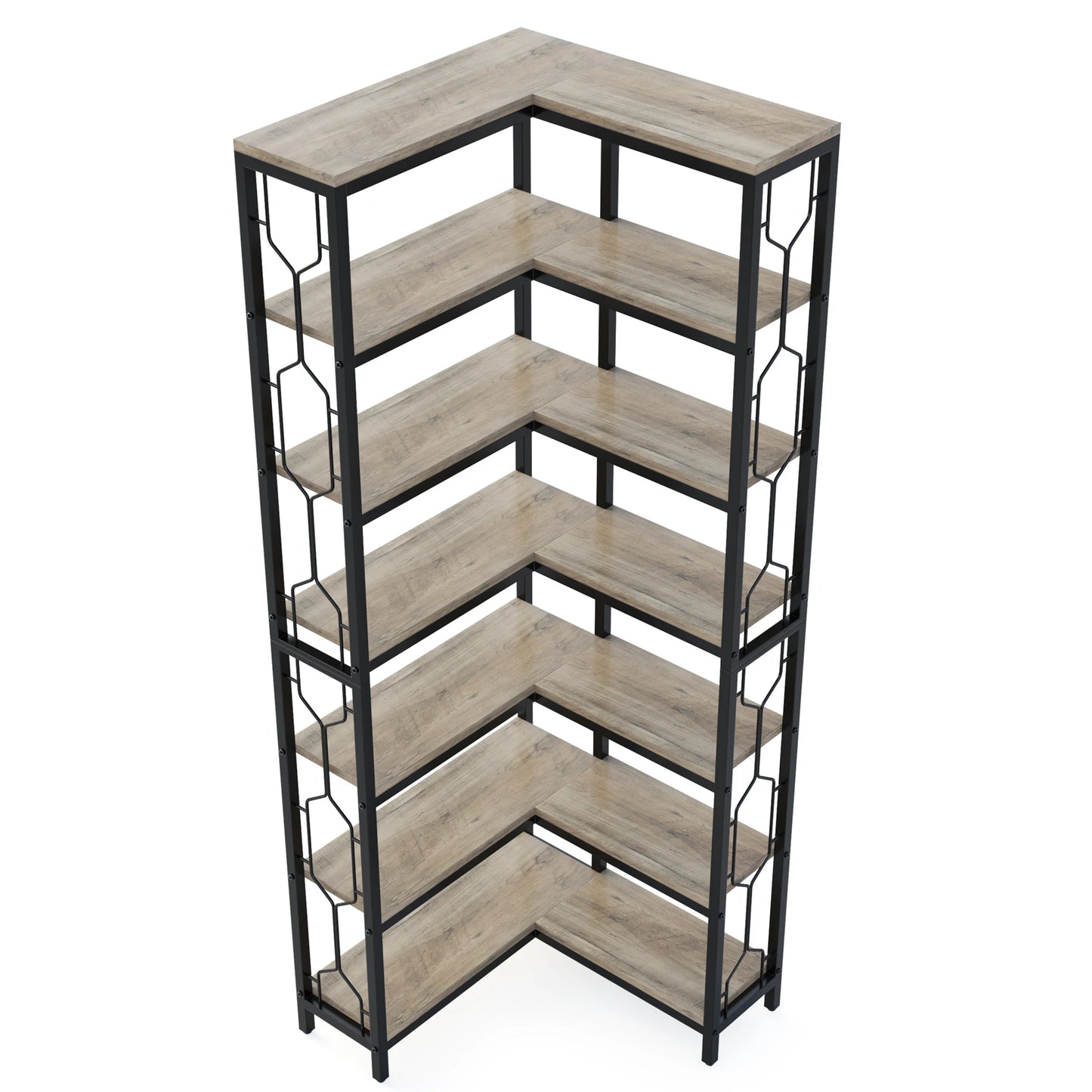 7-Shelf Corner Bookshelf,Large Modern Corner Bookcase, 7-Tier Tall Corner Shelf Storage Display Rack with Metal Frame